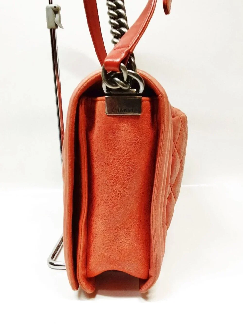 Authentic Chanel Boy Bag Coral Quilted Leather Shoulder Luxury Designer Bag - Picture 4 of 15